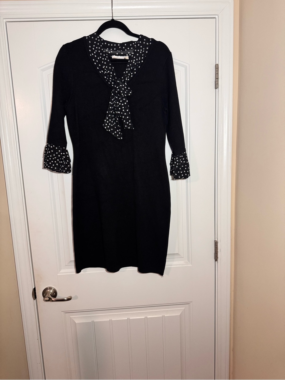 Black Polka Dot Tie-Neck Dress